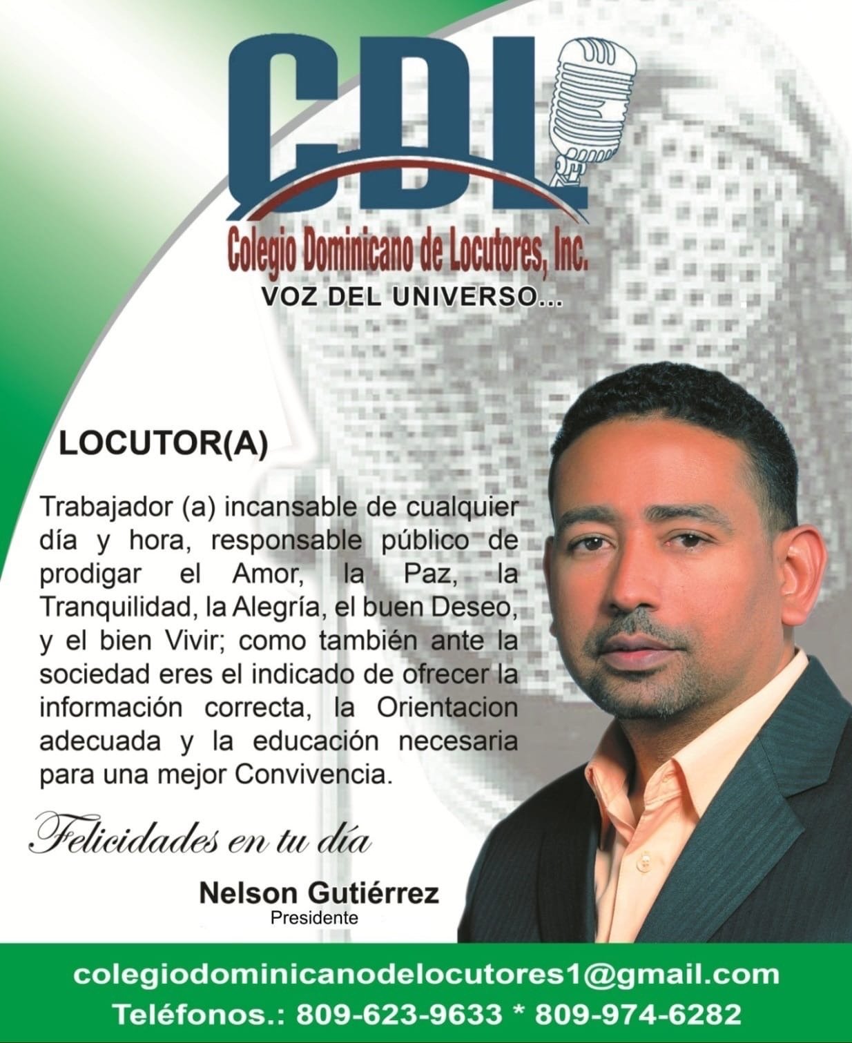 COLEGIO DOMINICANO DE LOCUTORES (CDL) FELICITA A LOS LOCUTORES Y LOCUTORAS EN SU DÍA