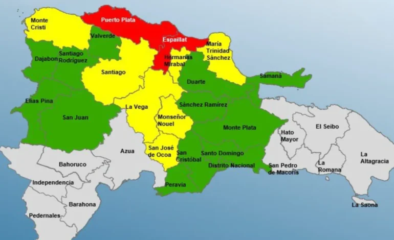 COE declara alerta roja para Puerto Plata y Espaillat por intensos aguaceros