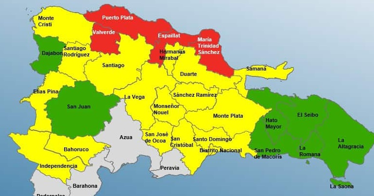 COE coloca en alerta roja cuatro provincias de la RD por lluvias
