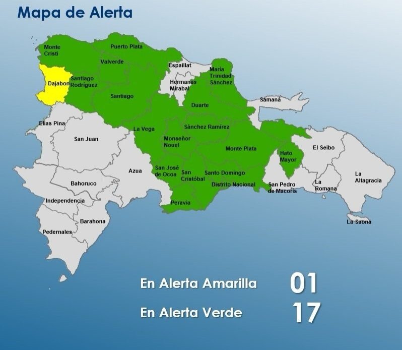 Aumentan a 18 las provincias y el DN en alertas ante incidencia de una vaguada