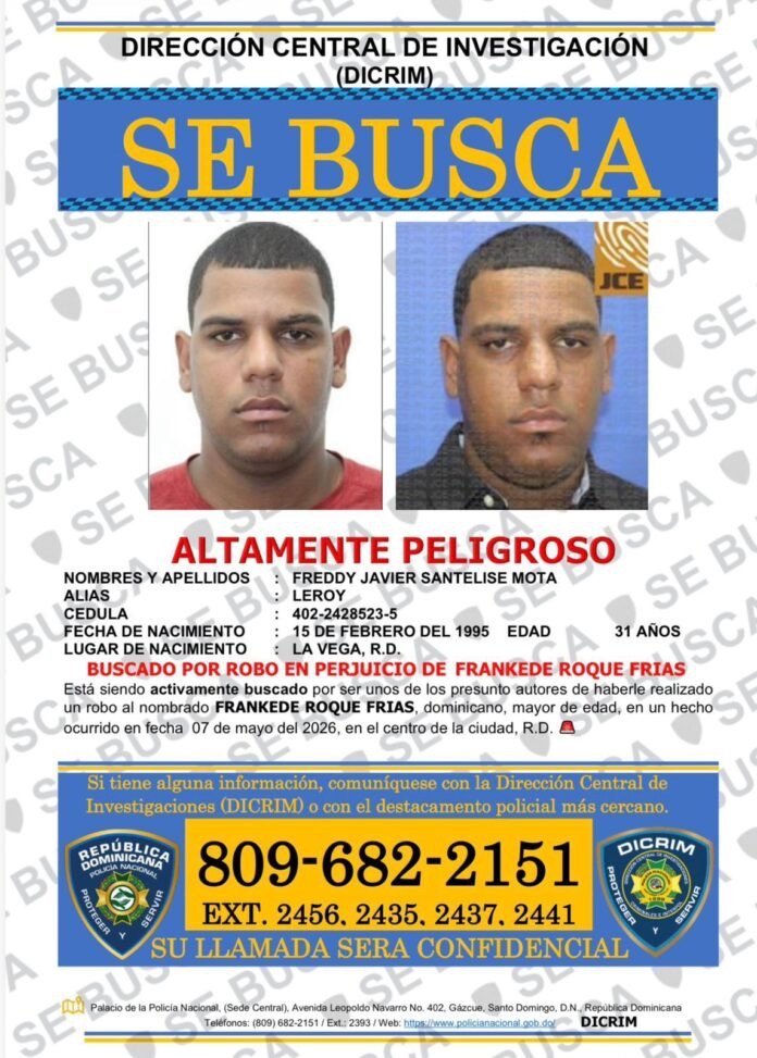 Policía Nacional activa búsqueda de hombre señalado por presunto robo agravado en La Vega