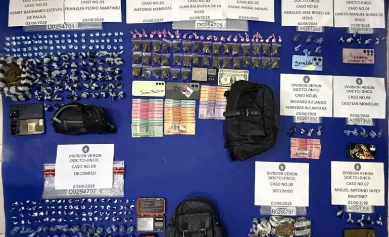 DNCD realiza nuevo operativo en Verón-Punta Cana; detiene a 10 personas y ocupa drogas y evidencias