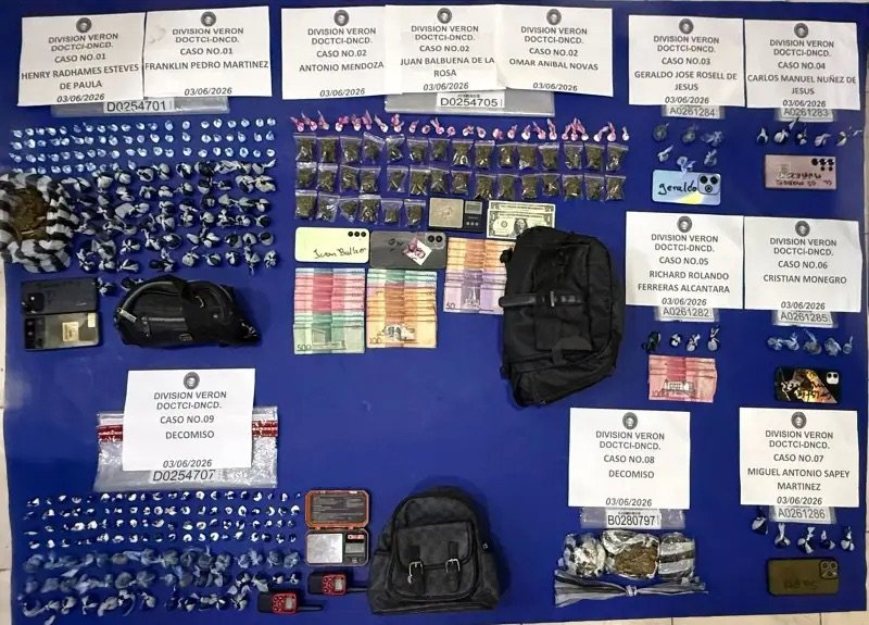 DNCD realiza nuevo operativo en Verón-Punta Cana; detiene a 10 personas y ocupa drogas y evidencias