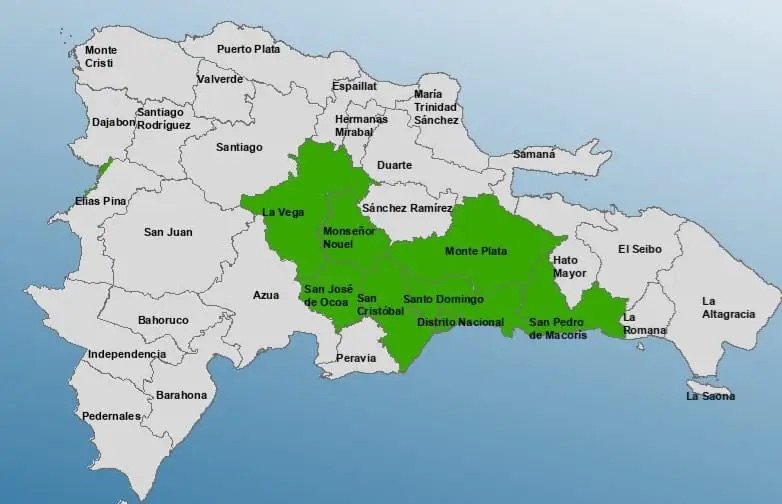 El COE coloca en alerta verde a ocho provincias por la incidencia de una vaguada que incide sobre RD