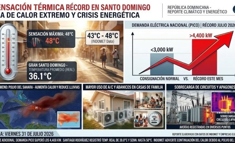 Sensación térmica roza los 48 grados en Santo Domingo y dispara la demanda eléctrica