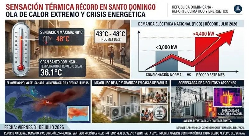 Sensación térmica roza los 48 grados en Santo Domingo y dispara la demanda eléctrica