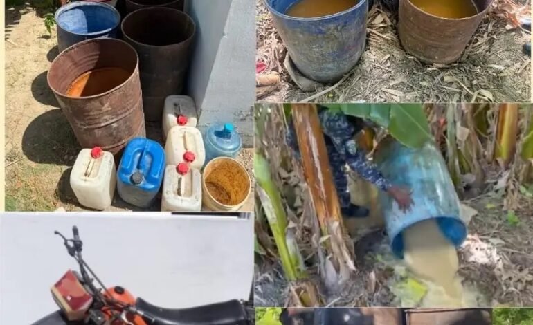 PN desmantela fábrica clandestina de bebidas alcohólicas adulteradas y recupera motocicleta reportada como robada en Barahona