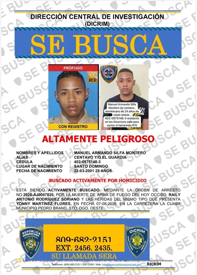 Policía identifica y activa búsqueda de presunto autor de muerte y heridas de bala en La Cuaba, Pedro Brand