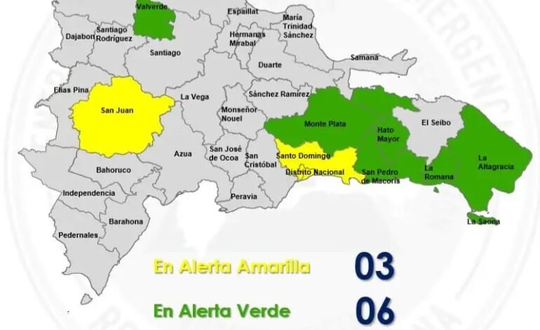 El COE mantiene alerta amarilla para el GSD y San Juan; otras 6 provincias están en alerta verde