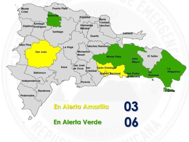 El COE mantiene alerta amarilla para el GSD y San Juan; otras 6 provincias están en alerta verde