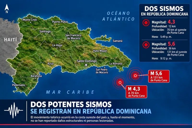 Dos potentes sismos de 4,3 y 5,6 sacudieron RD este domingo sin que se reporten daños